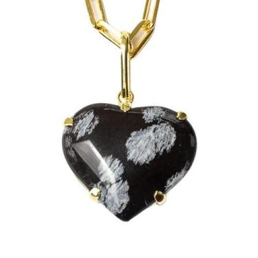 Imagem de Pingente Coração Obsidiana Flocos de Neve Garra Dourado - CristaisdeCu