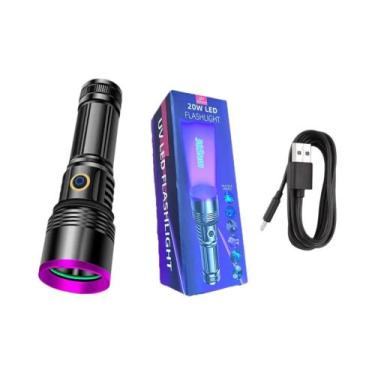 Imagem de Lanterna LED UV Recarregável USB 20W 365nm Com Espelho Preto Para Dete