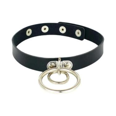 Imagem de Colar Choker Punk Preto Para Mulheres Em Couro PU Com Coração, Cadeado