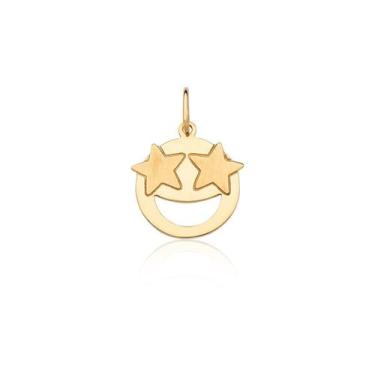 Imagem de Pingente Emoji Super Animado Olhos De Estrela Ouro 18k - MAEHLER Arte 