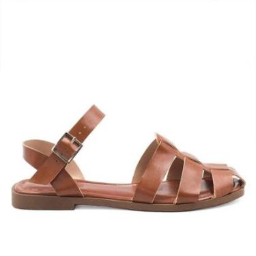 Imagem de Sandália Rasteira Zatta Fechada na Frente Luma Caramelo Marrom 35-Feminino