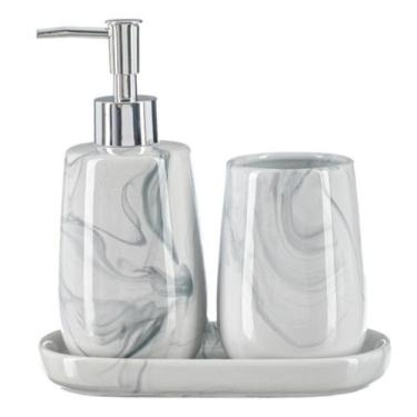 Imagem de Kit Lavabo Banheiro Luxo Marmorizado Dispenser Líquido Bandeja 482 - P