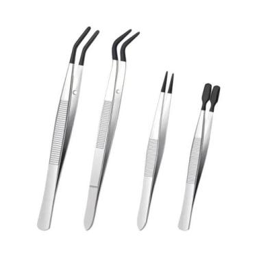 Imagem de Conjunto De Pinças Com Ponta Curva Plana Revestidas De Borracha, Pinça