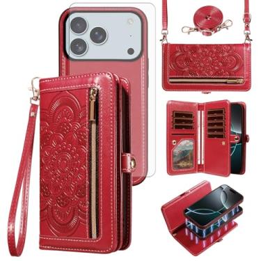 Imagem de Asuwish Capa de celular para iPhone 17 Pro 6,3 polegadas com zíper carteira destacável com protetor de tela de vidro temperado alça de pulso mandala flor porta-cartão de crédito i Phone17 i17 17Pro