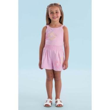 Imagem de Conjunto Infantil Menina Blusa/Short Rosa em Tricoline Mon Sucré-Feminino