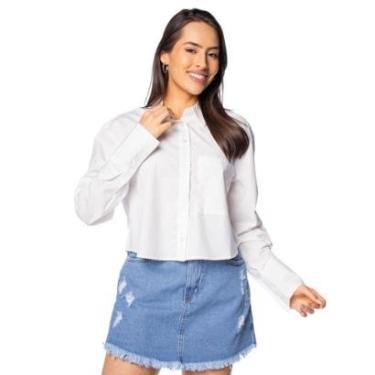 Imagem de Camisa Feminina The Style Box Social Cropped Branco-Feminino