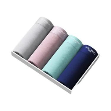 Imagem de Cuecas Boxer Masculinas plus Size Pretas De Seda Gelada, Kit Com 4 Peç