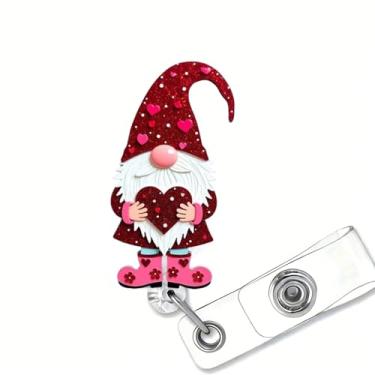 Imagem de Porta-crachá de gnomo de dia dos namorados, carretel de crachá de coração de gnomo, suporte de crachá de enfermeira com clipe jacaré, carretéis de crachá de amor, retráteis, clipes de crachá de