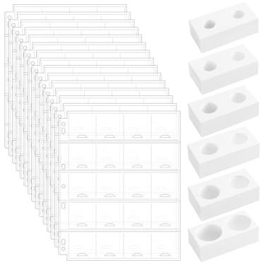 Imagem de 15 folhas de fichário de moedas Uncle Paul com 300 peças 5 x 5 cm - 300 bolsos 7 furos porta-páginas de moedas para papelão compatível com fichário de coleção de moedas de 3 anéis, 4 anéis CS54MX1