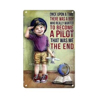Imagem de Placa De Metal Vintage De Avião Piloto Para Parede, Decoração Retrô Ar