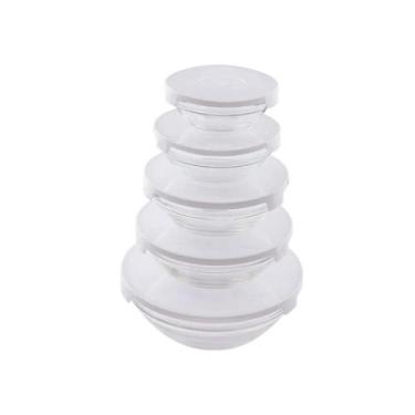 Imagem de Conjunto 5 Potes de Vidro Bowl Tigela Com Tampa Marmita Alimentos Pret