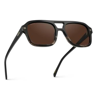 Imagem de WearMe Pro WMP Eyewear - Óculos de sol feminino aviador quadrado retrô polarizado, ponte dupla, armação grande, proteção UV, Lente mineral preta brilhante/marrom