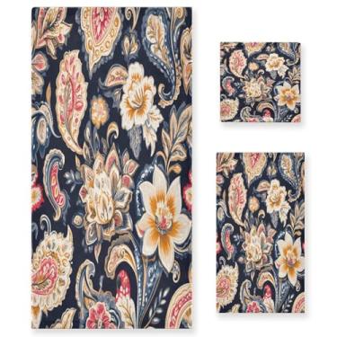 Imagem de xigua Conjunto de toalhas de banheiro vintage Paisley absorvente macio 3 peças toalha de banho toalha de mão toalhas decorativas para banheiro, academia, hotel, praia, piscina