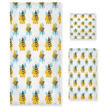 Imagem de xigua Conjunto de toalhas de banheiro de abelhas de desenho animado absorvente macio toalha de banho de 3 peças toalha de mão toalhas decorativas para banheiro, academia, hotel, praia, piscina