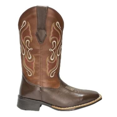 Imagem de Bota Texana Feminina Adulto em Couro Bico Quadrado cano longo Bordado Kapell (39, Café)