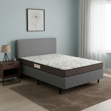 Imagem de Conjunto Box Casal Ecoflex Ecoline D23 138 X 188 Cm Cinza Com Floral