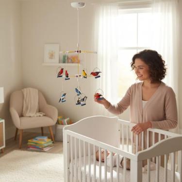 Imagem de Mobile Decorativo Pássaros da Amazônia, Madeira Artesanal Pintado à Mão, 60x38cm, para Quarto de Bebê