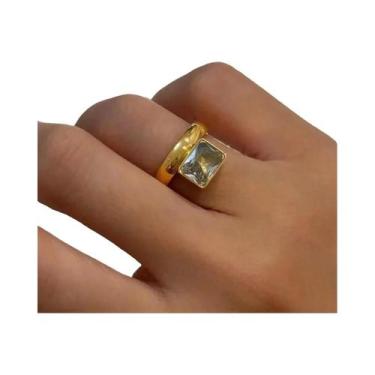 Imagem de Anel Feminino Vintage Banhado a Ouro 18K Em Aço Inoxidável Com Zircôni