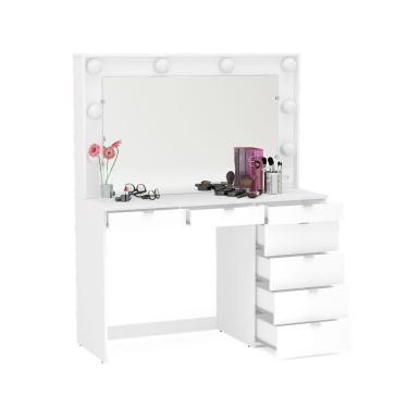 Imagem de Penteadeira Camarim Las Vegas Para 8 Lâmpadas 7 Gavetas Politorno Branco Branco