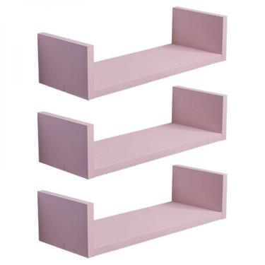 Imagem de Kit 3 Prateleiras U 50 X 10cm Rosa Claro Suporte Invisível