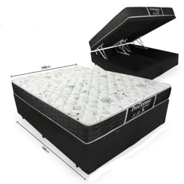 Imagem de Cama Box Baú Bipartido Queen 158 Tecido Sintético Preto com Colchão De Molas - Probel Prodormir Sleep Black