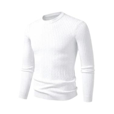 Imagem de Suéter Masculino Leve De Gola Redonda Com Manga Longa E Padrão Trançad