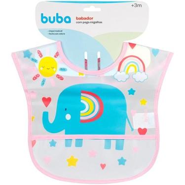 Imagem de Babador com Pega Migalhas Elefante Arco-Íris Buba - Buba Baby, Rosa
