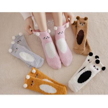 Imagem de 4 Pares De Meia Sortidas Felpuda Feminina Térmica P/ Inverno - D Prese