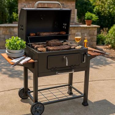 Imagem de Churrasqueira Americana A Carvao Black Apoio Madeira - Grill