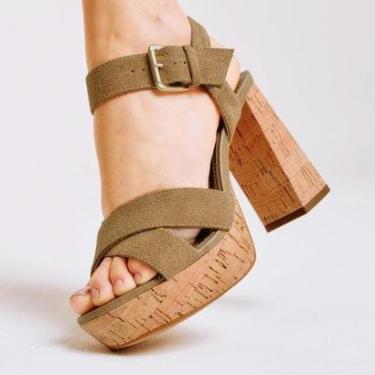 Imagem de Sandália Plataforma em Couro Camurça Nude Cecconello-Feminino