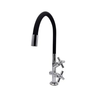 Imagem de Torneira Pia Cozinha Tanque Mesa Bancada Duas Saídas Mangueira Flexível Preto Metal Luxo