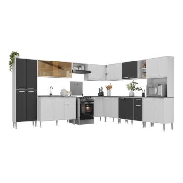 Imagem de Armário De Cozinha Completa Modulada 11 Pçs Siena Multimóveis Mp2241 Branco-preto Branco-preto