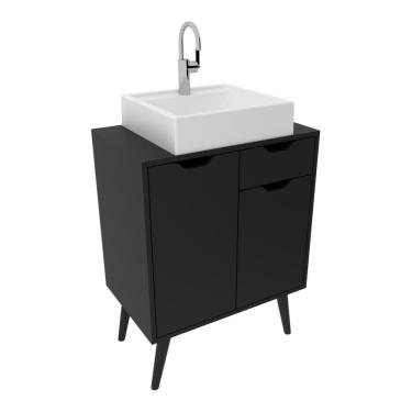 Imagem de Gabinete Banheiro 60cm 2 Portas E 1 Gaveta Retrô Multimóveis Cr10118 Preto Preto