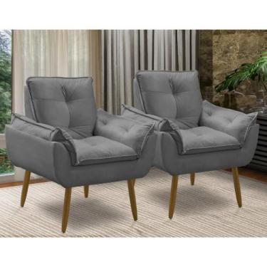 Imagem de Kit 2 Poltronas Decorativa Opala Luxo Suede Confortável Pés Palito - A