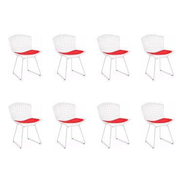 Imagem de Kit 8 Cadeiras Bertoia Branca Com Assento Vermelho