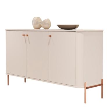 Imagem de Buffet Aparador Para Sala De Estar 3 Portas Pés Em Aço - Off White Bronze Off White Bronze