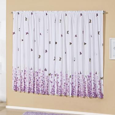 Imagem de Cortina Craft Percal 200 Fios Para Varão Simples 2,00m X 1,80m 100% Algodão - Borboletas