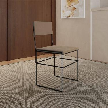 Imagem de Cadeira de Jantar Industrial Vitória Estofada Veludo para Sala de Jantar Mesa Cozinha - Preto/bege