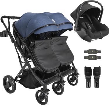 Imagem de Carrinho Kiddo para Gemeos com Bebe Conforto Vox II Marinho