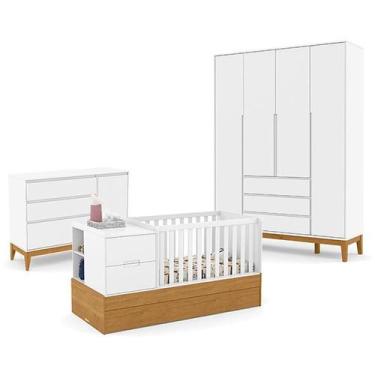 Imagem de Quarto de Bebê 4 Portas Nature Clean com Berço Americano Multifunciona