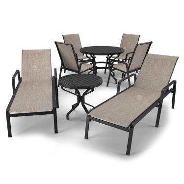 Imagem de Kit Espreguiçadeira Cadeira Mesa Alumínio Preto Tela Mocca