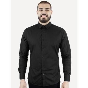 Imagem de Camisa Colcci Masculina Slim Fit Básica Logo Preto-Masculino