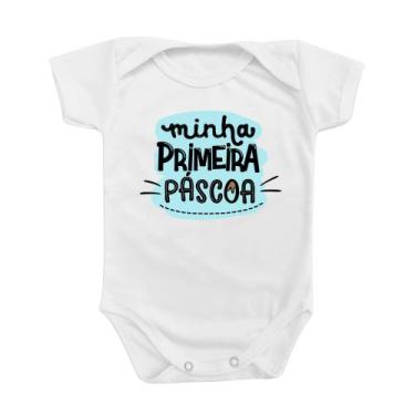 Imagem de Body de Bebê Roupinha Minha Primeira Páscoa Temático Frase Tema Menino