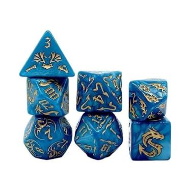 Imagem de Conjunto De Dados Poliedrais DND Bicolor Com Estampa De Dragão, 7 Peça