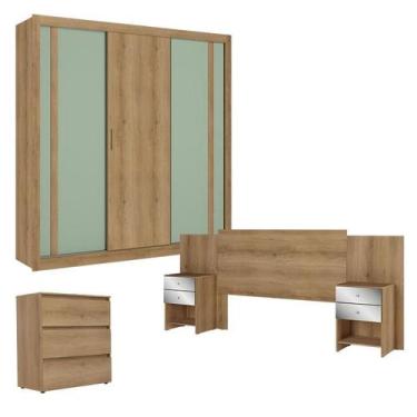 Imagem de Guarda Roupa Casal Ibiza 3 Portas Capuccino Menta Flex com Cômoda Gave