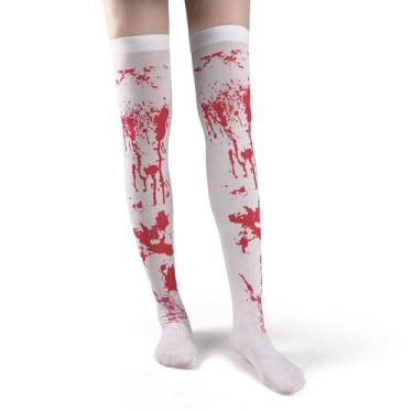 Imagem de Meia Calça 7/8 Cosplay Acima Do Joelho Para Festa/Halloween Cor:Sangue