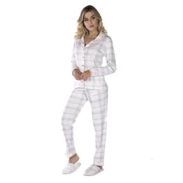 Imagem de Conjunto Pijama De Frio Feminino Canelado Modelo Americano Meia Malha 