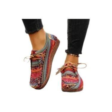 Imagem de Tênis Casuais Femininos De Lona Estampada Com Plataforma Plana, Estilo