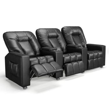 Imagem de Poltrona Reclinável para Cinema 3 Lugares Praddo Fh9 Pu Preto - Mpozenato