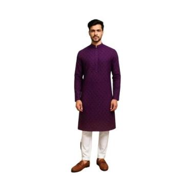 Imagem de Camisa Masculina De Estilo Étnico, Manga Longa, Ajuste Slim, Gola Alta